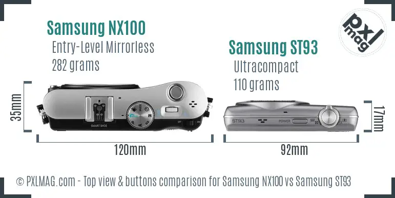 Samsung NX100 vs Samsung ST93 top view buttons comparison