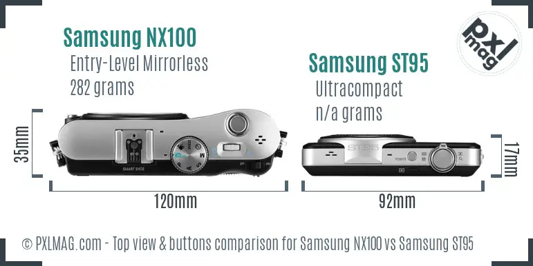 Samsung NX100 vs Samsung ST95 top view buttons comparison Samsung NX100 vs Samsung ST95 top view buttons comparison