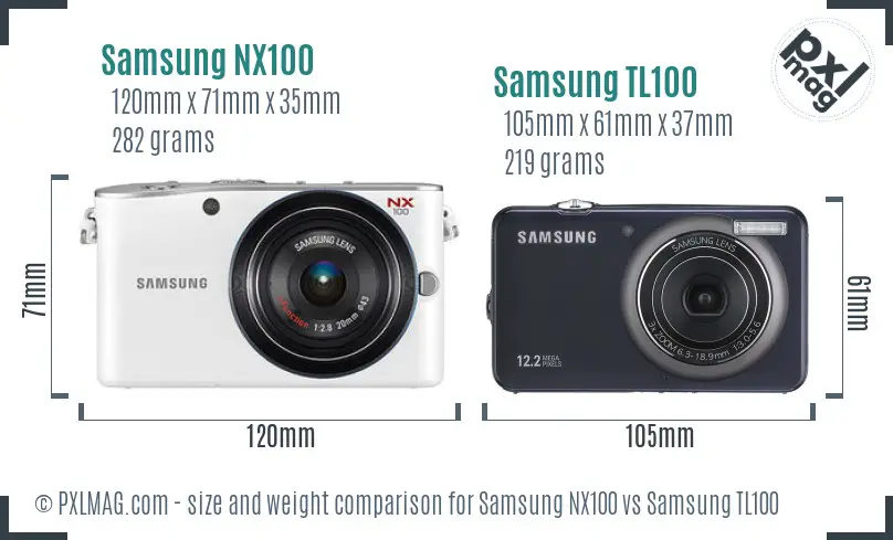 Samsung NX100 vs Samsung TL100 size comparison