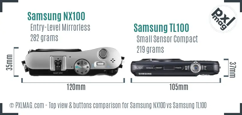 Samsung NX100 vs Samsung TL100 top view buttons comparison