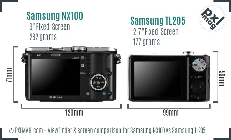 Samsung NX100 vs Samsung TL205 Screen and Viewfinder comparison