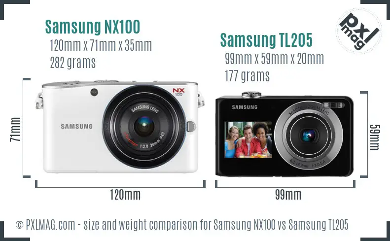 Samsung NX100 vs Samsung TL205 size comparison