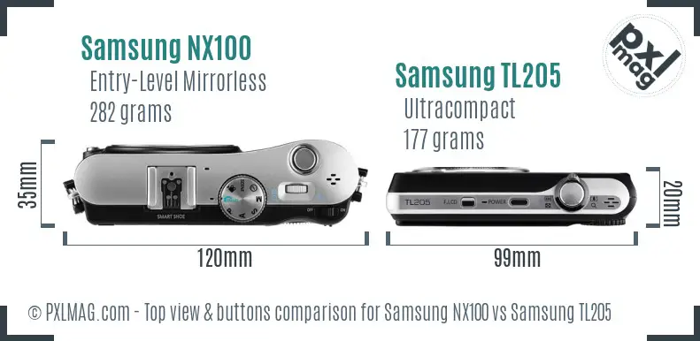 Samsung NX100 vs Samsung TL205 top view buttons comparison