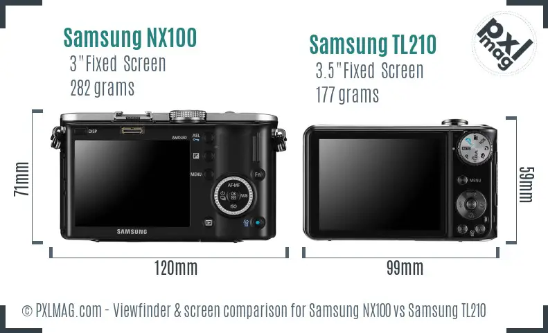 Samsung NX100 vs Samsung TL210 Screen and Viewfinder comparison
