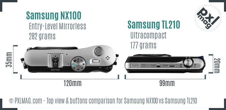 Samsung NX100 vs Samsung TL210 top view buttons comparison