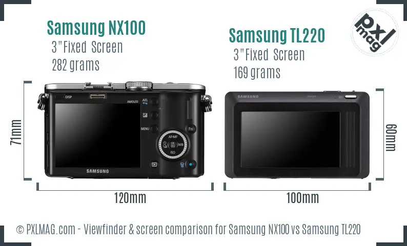 Samsung NX100 vs Samsung TL220 Screen and Viewfinder comparison