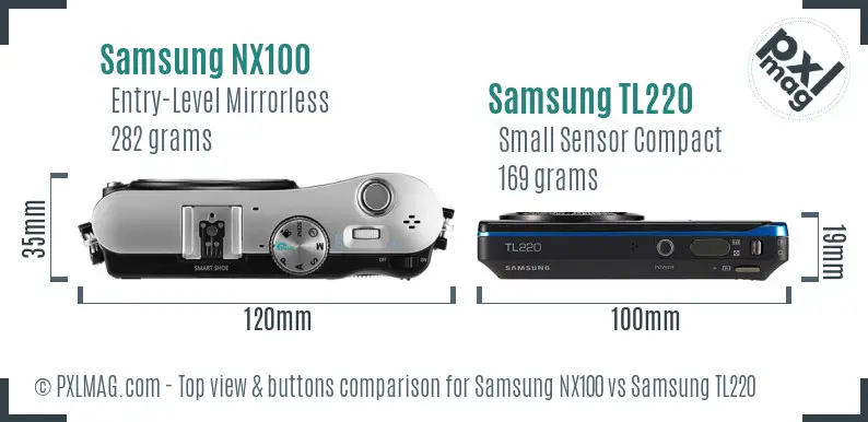 Samsung NX100 vs Samsung TL220 top view buttons comparison