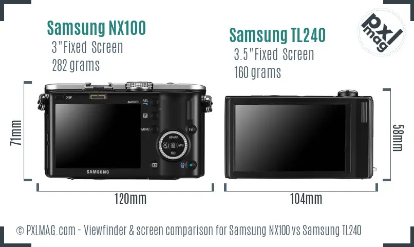 Samsung NX100 vs Samsung TL240 Screen and Viewfinder comparison