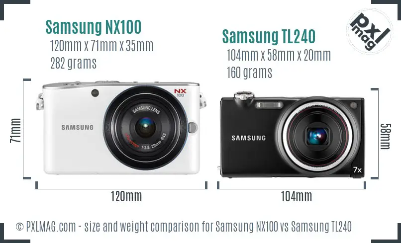 Samsung NX100 vs Samsung TL240 size comparison