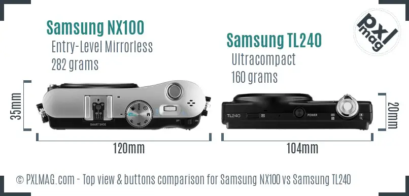 Samsung NX100 vs Samsung TL240 top view buttons comparison