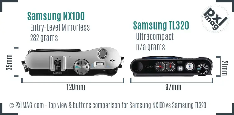 Samsung NX100 vs Samsung TL320 top view buttons comparison