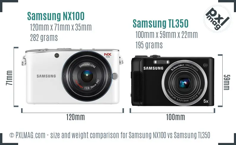 Samsung NX100 vs Samsung TL350 size comparison