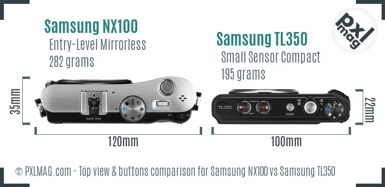 Samsung NX100 vs Samsung TL350 top view buttons comparison