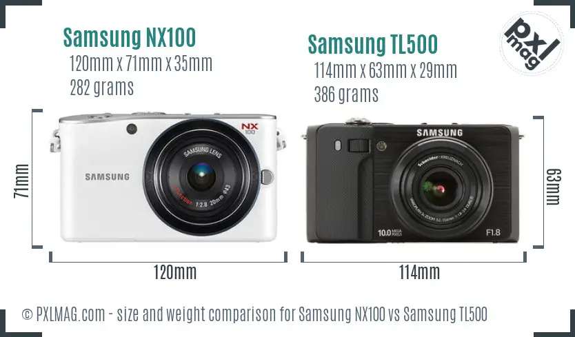 Samsung NX100 vs Samsung TL500 size comparison