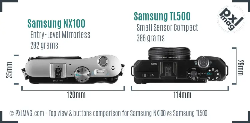 Samsung NX100 vs Samsung TL500 top view buttons comparison