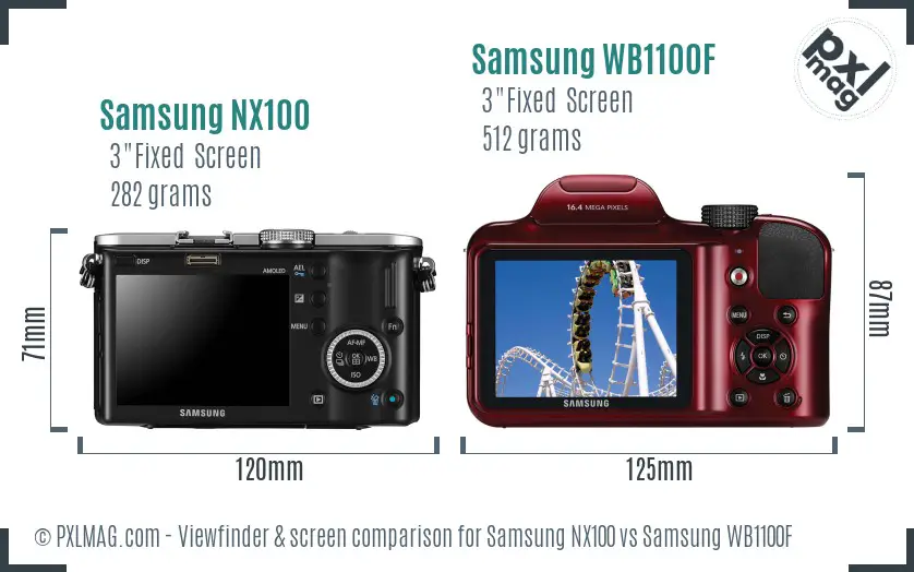 Samsung NX100 vs Samsung WB1100F Screen and Viewfinder comparison