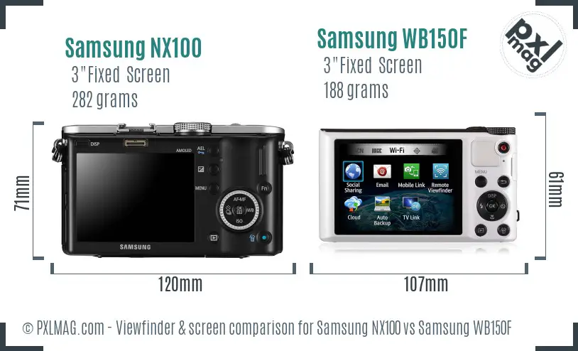 Samsung NX100 vs Samsung WB150F Screen and Viewfinder comparison