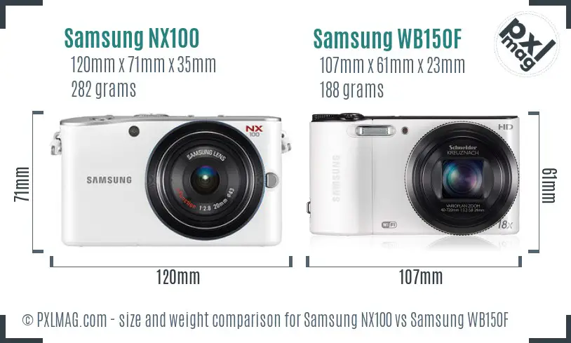 Samsung NX100 vs Samsung WB150F size comparison