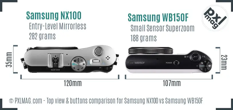 Samsung NX100 vs Samsung WB150F top view buttons comparison