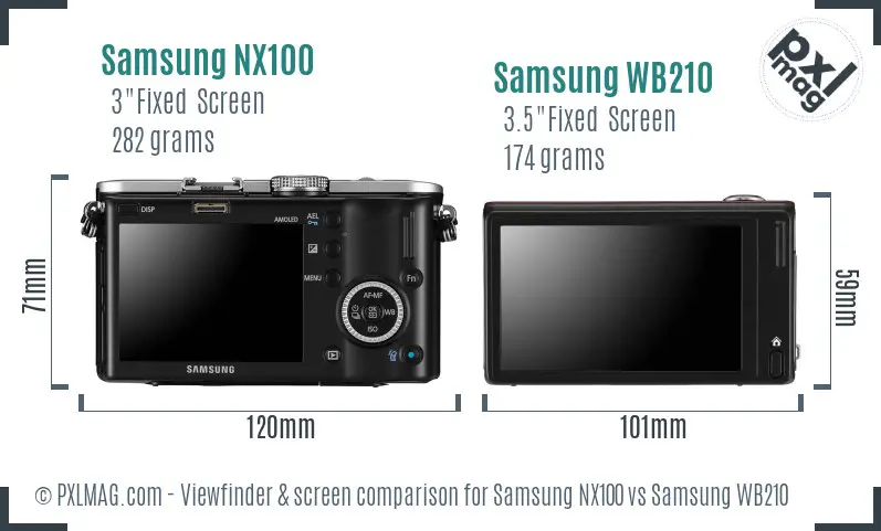 Samsung NX100 vs Samsung WB210 Screen and Viewfinder comparison