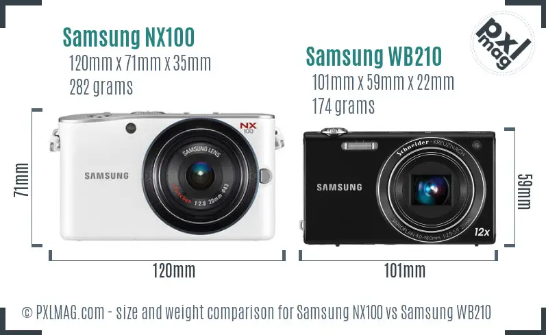 Samsung NX100 vs Samsung WB210 size comparison