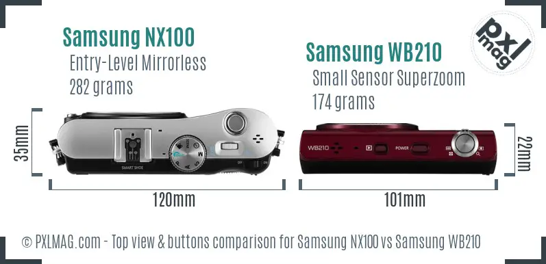 Samsung NX100 vs Samsung WB210 top view buttons comparison