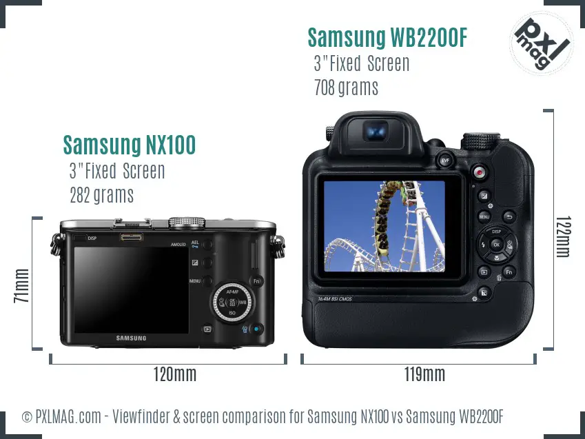 Samsung NX100 vs Samsung WB2200F Screen and Viewfinder comparison