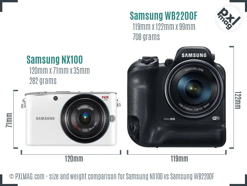 Samsung NX100 vs Samsung WB2200F size comparison