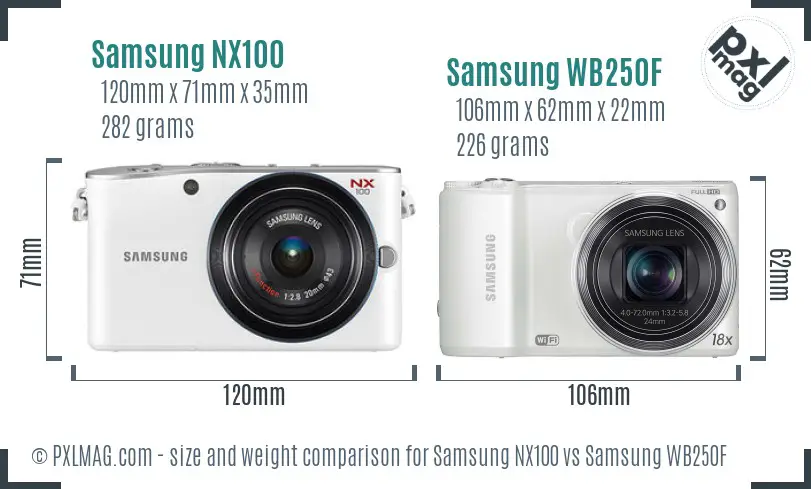 Samsung NX100 vs Samsung WB250F size comparison