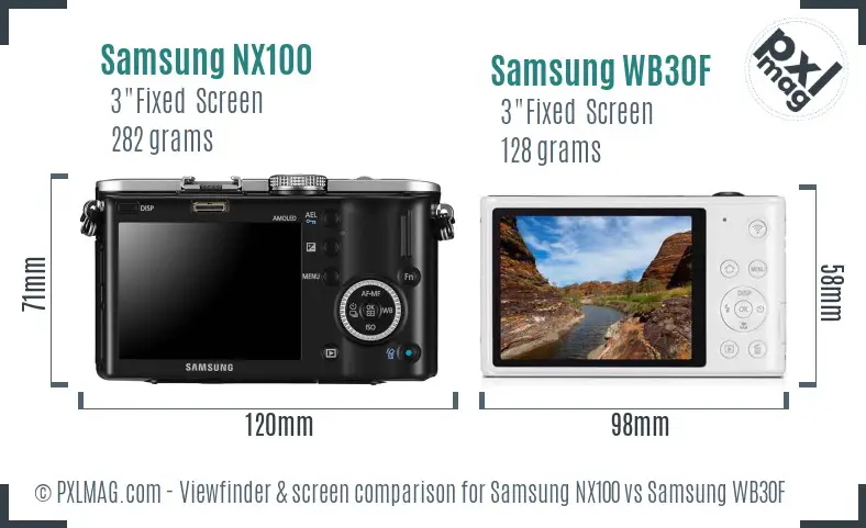 Samsung NX100 vs Samsung WB30F Screen and Viewfinder comparison