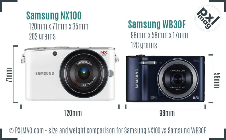 Samsung NX100 vs Samsung WB30F size comparison