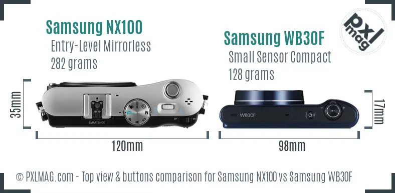 Samsung NX100 vs Samsung WB30F top view buttons comparison