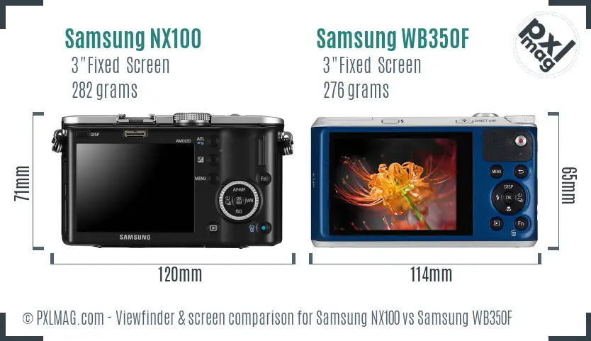 Samsung NX100 vs Samsung WB350F Screen and Viewfinder comparison