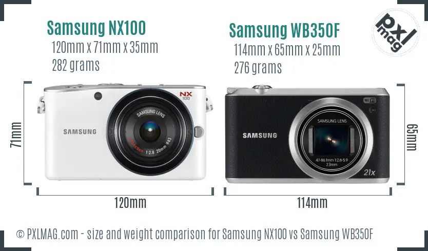 Samsung NX100 vs Samsung WB350F size comparison