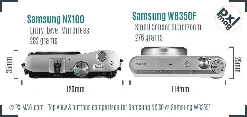 Samsung NX100 vs Samsung WB350F top view buttons comparison