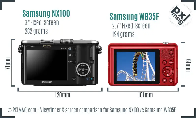 Samsung NX100 vs Samsung WB35F Screen and Viewfinder comparison