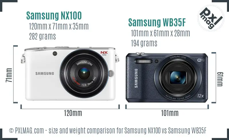 Samsung NX100 vs Samsung WB35F size comparison