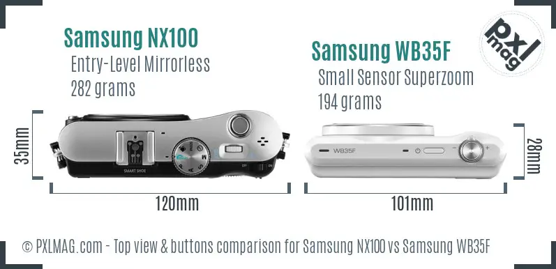 Samsung NX100 vs Samsung WB35F top view buttons comparison