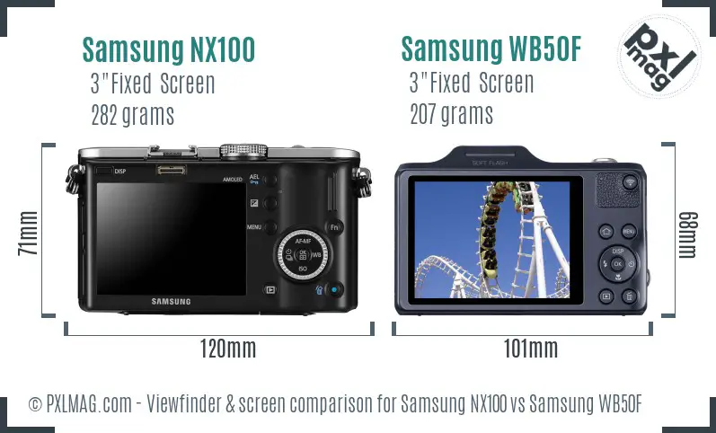 Samsung NX100 vs Samsung WB50F Screen and Viewfinder comparison