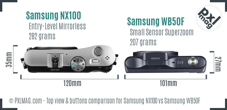 Samsung NX100 vs Samsung WB50F top view buttons comparison