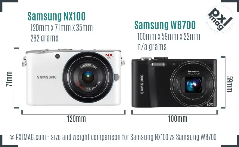 Samsung NX100 vs Samsung WB700 size comparison