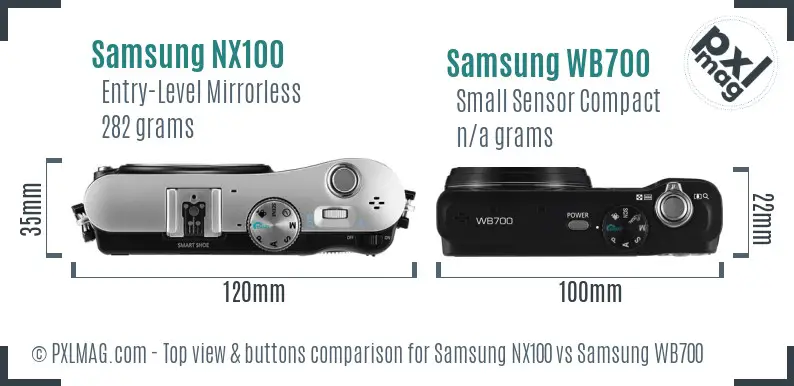Samsung NX100 vs Samsung WB700 top view buttons comparison