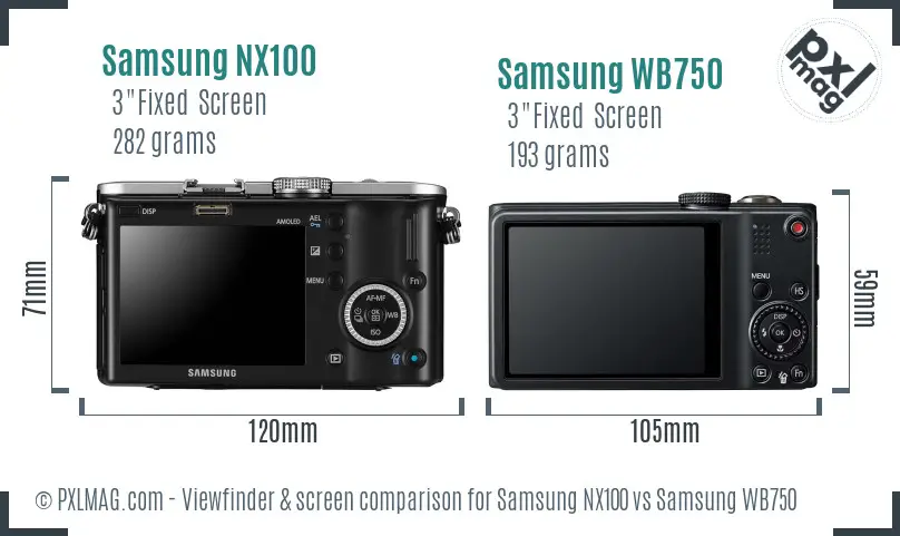 Samsung NX100 vs Samsung WB750 Screen and Viewfinder comparison