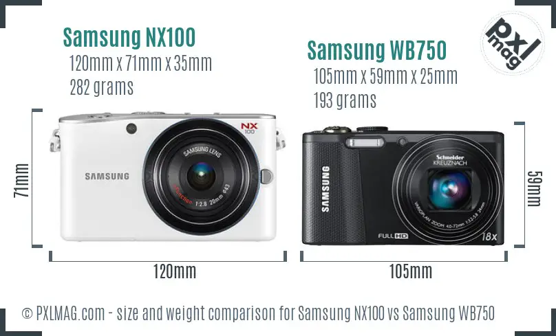 Samsung NX100 vs Samsung WB750 size comparison