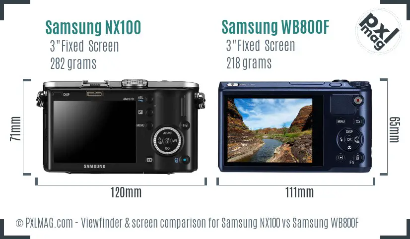 Samsung NX100 vs Samsung WB800F Screen and Viewfinder comparison