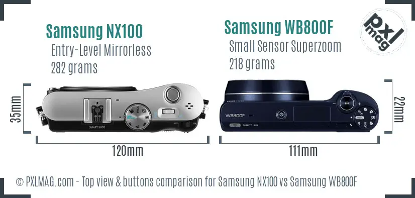 Samsung NX100 vs Samsung WB800F top view buttons comparison