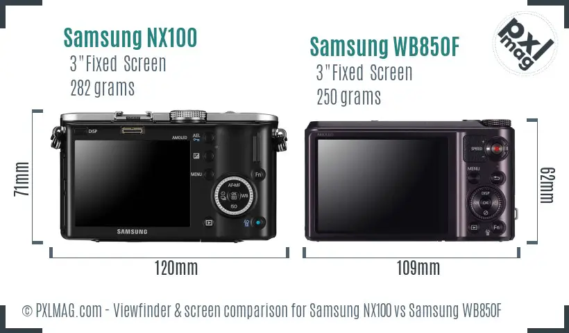 Samsung NX100 vs Samsung WB850F Screen and Viewfinder comparison