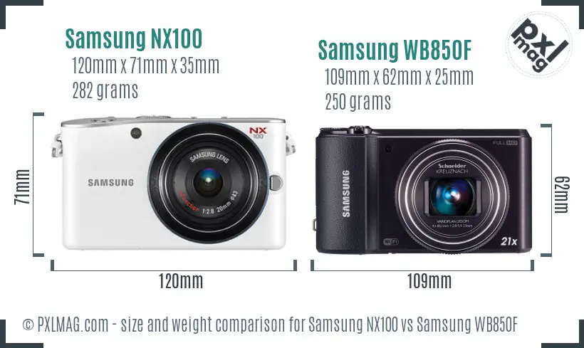 Samsung NX100 vs Samsung WB850F size comparison
