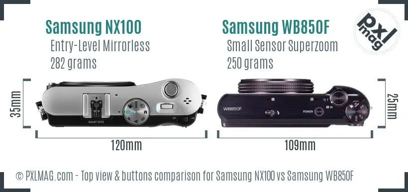Samsung NX100 vs Samsung WB850F top view buttons comparison