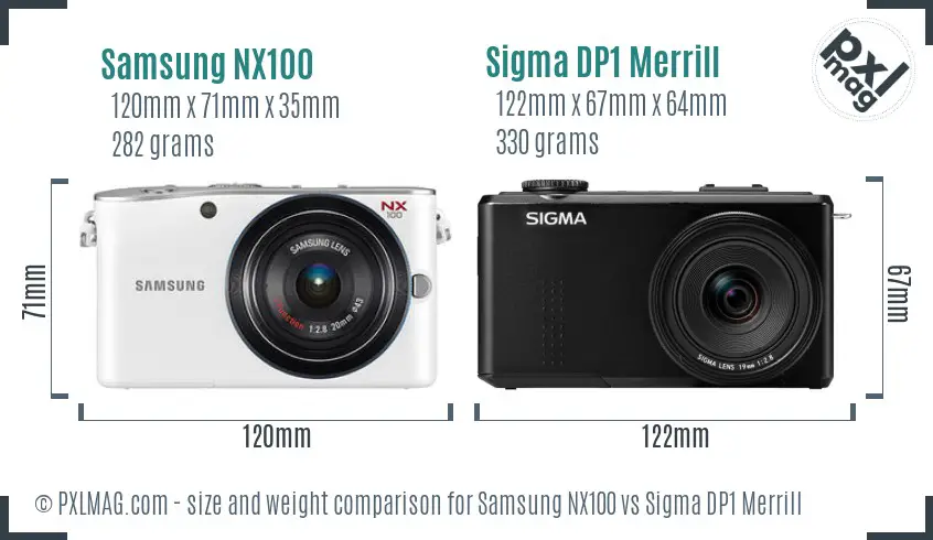 Samsung NX100 vs Sigma DP1 Merrill size comparison Samsung NX100 vs Sigma DP1 Merrill size comparison